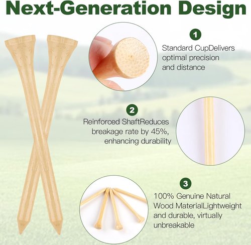 Guirnd 150PCS Biodegradable Bamboo Golf Tees - 2 3/4 Inch, Stable & Reliable, Natural Color