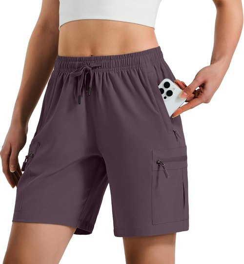 Hugut Women's Lightweight Hiking Cargo Shorts - Quick Dry, Water Resistant with Zipper Pockets | Ideal for Camping & Travel