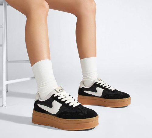 LUCKY STEP Women's Platform Sneakers - Thick Sole Suede & Faux Leather Casual Walking Shoes