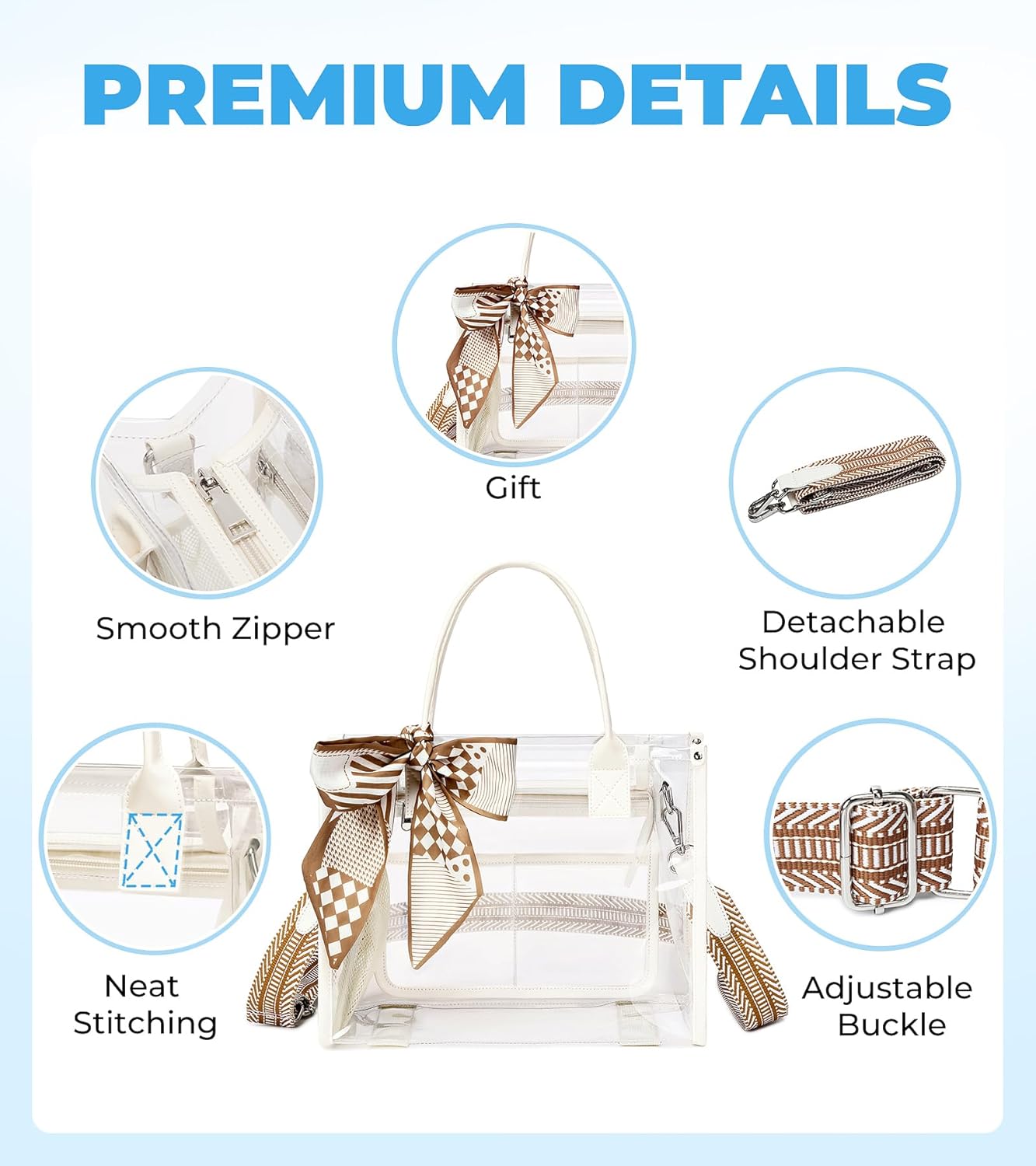 Skiennix Clear Tote Bag - Transparent Stadium Purse for Women | Durable PVC with Guitar Strap