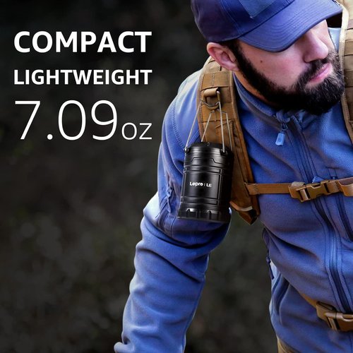 Lepro LED Camping Lantern - Collapsible, IPX4 Water Resistant, Portable Emergency Light | Battery Powered