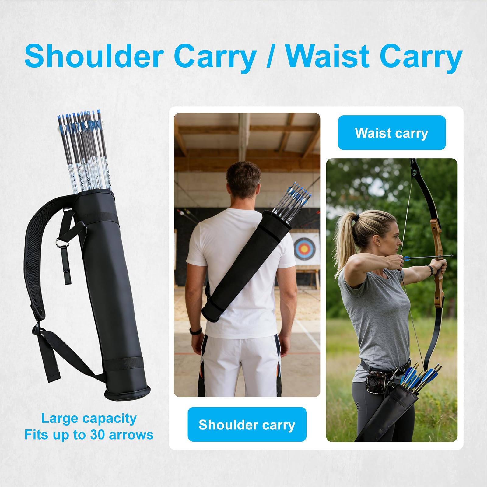 NRJSSCC Arrow Quiver, Archery Arrow Holder & Back Hip Quivers for Arrows, Adjustable Archery Equipment for Recurve & Compound Bow Target Practice and Hunting Accessories, Elegant Black