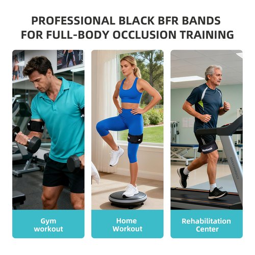 Blood Flow Restriction Bands 4 Pack Set with Pressure Gauge, Professional Grade Arms, Legs Occlusion Bands for Men Women Glutes Workout, Blood Flow Restriction Cuffs, BFR Training Bands Black