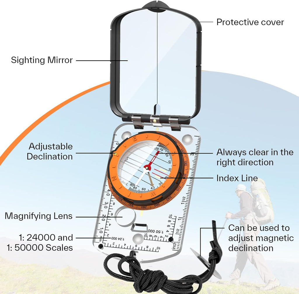 Sportneer Compass - Hiking Survival & Camping Accessory with Mirror | Perfect for Kids & Orienteering