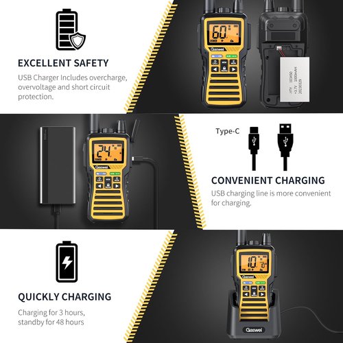 Gaswei GU1 Long Range Walkie Talkies - 2 Way Radio with 60 Channels, NOAA Alert & SOS | Yellow