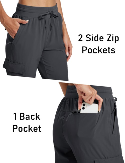MAGCOMSEN Womens Cargo Hiking Pants Quick Dry Lightweight Joggers with Pockets UPF 50 Athletic Outdoor Casual Gray M