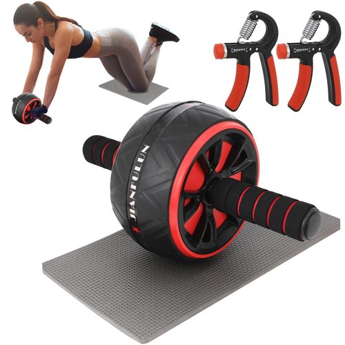 Ab Roller Wheel, Ab Workout Equipment for Abdominal & Core Strength Training, Home Gym Fitness Exercise Wheels for Women Men, with 2 Grip Strength Trainer & Knee Pad Accessories (Black+Yellow)