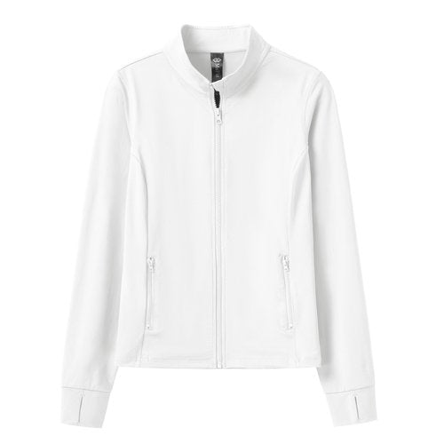 MoFiz Womens Full Zipper Running Jackets Stand Collar Slimming Gym Yoga Tops Long Sleeve Sportwear with Thumb Holes White L