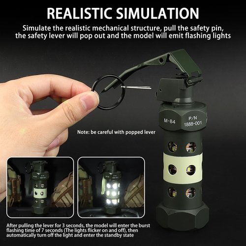 Disratw M84 Airsoft Flashbang Grenade Toy Plastic CS Hand Grenade Model Outdoor Camping Emergency Light Tactical Gear Accessories for Army Fans Cosplay Props CS Game (with Flashing Light)