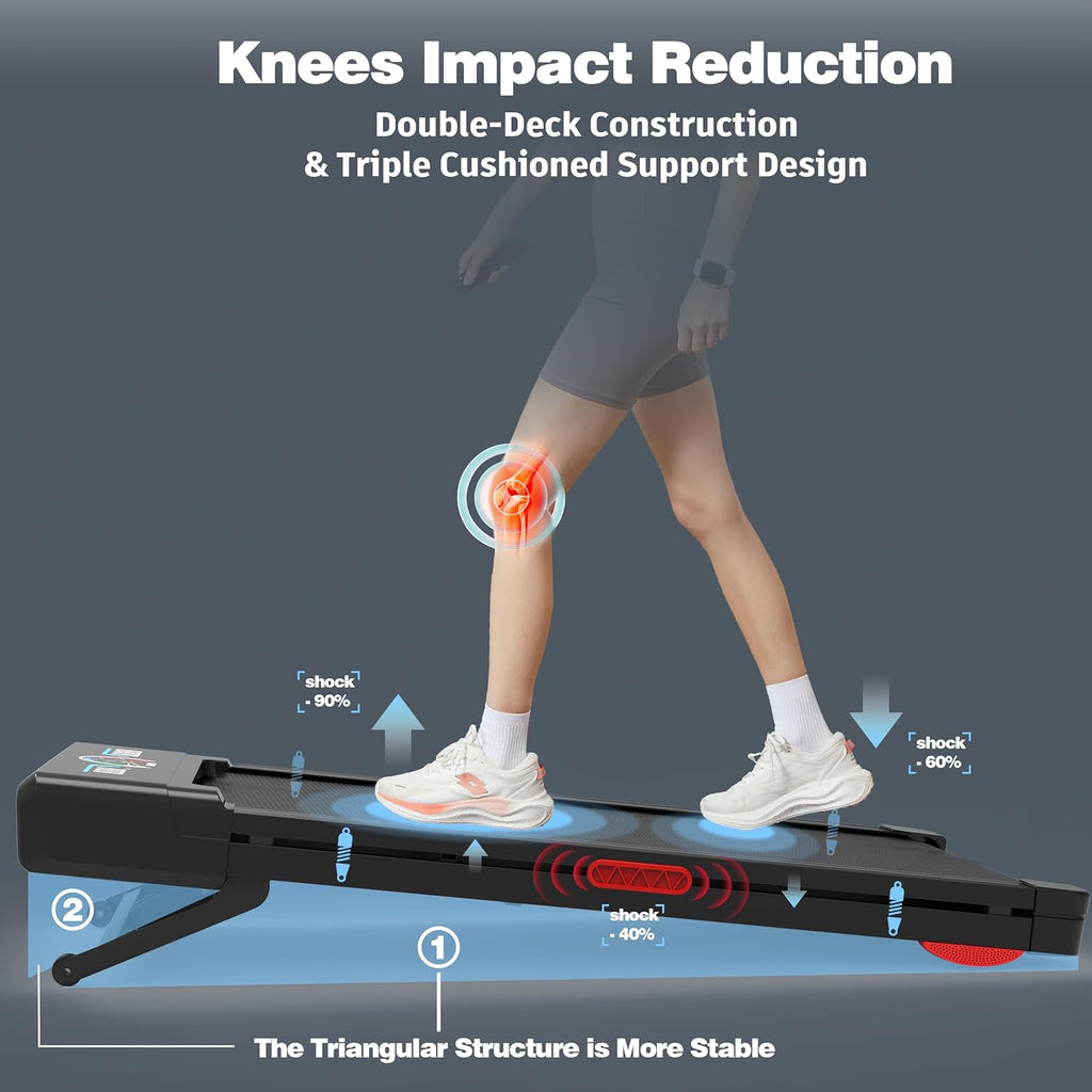Walking Pad Treadmill - 12% Auto Incline, 450 lbs Capacity, RGB LED Screen & Bluetooth Speaker | Compact Under Desk Design