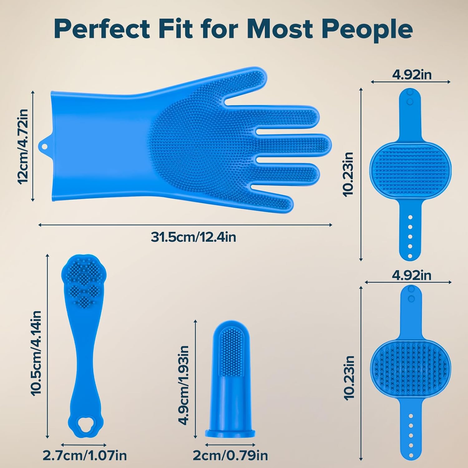 Augwind Pet Grooming Kit - 6PCS Dog, Cat & Horse Grooming Essentials | Bath Gloves & Brushes (Navy Blue)
