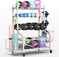 PLKOW Dumbbell Rack - All-In-One Home Gym Storage for Dumbbells, Kettlebells & Yoga Mats - Durable Steel with Wheels