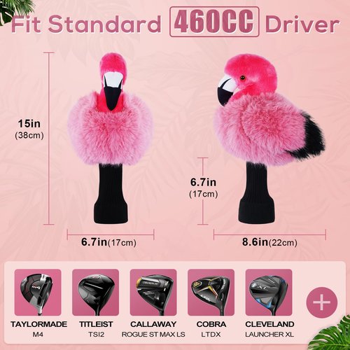 mytag Funny Golf Club Head Covers, Flamingo Animal Plush Driver Headcover, Golf Headcover Fits Standard 460cc Driver Head