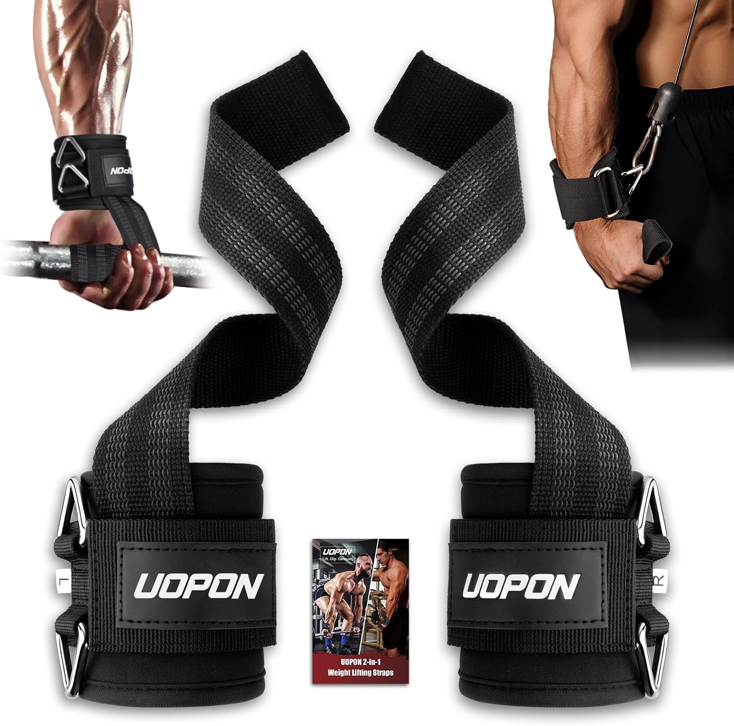 Skiennix Weight Lifting Straps - 2-in-1 Non-Slip Wrist Straps with Double Triangle Rings for Home Gym