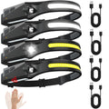 Rechargeable LED Headlamps 4 Pack with Hooks, 230° Wide Beam Head Lamp with Motion Sensor, USB C, IPX6 Waterproof, 5 Light Modes, Hard Hat Compatible Headlight for Adults Camping Hiking Working