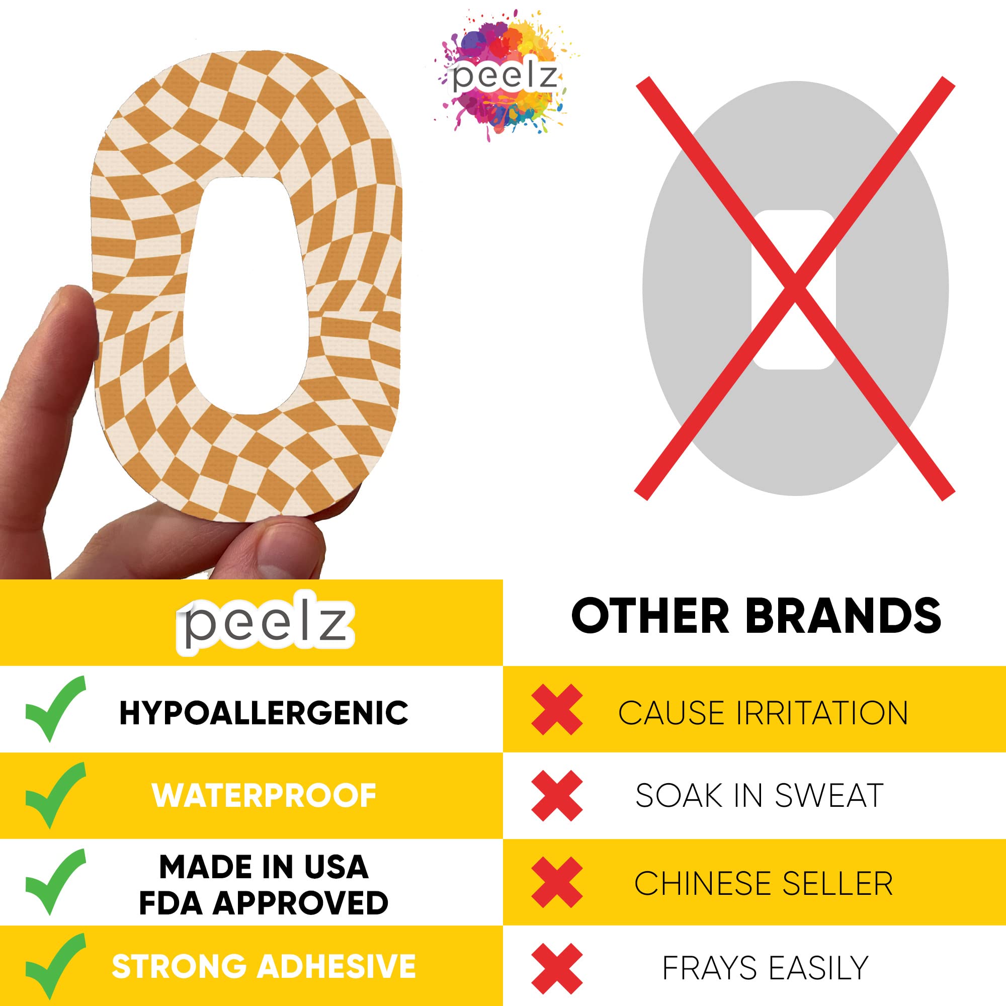 Peelz Dexcom G6 Over Patches – Strong & Waterproof CGM Covers for Active Lifestyles | Keeps Sensor Secure During Workouts, Swimming & Sleep | Long-Lasting, Skin-Friendly Stelo Adhesive (14+ Days)
