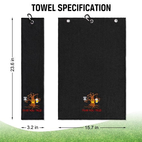 ERHACHAIJIA Tree Embroidered Golf Towel with Clip - Funny Golf Accessory Gifts for Men, Women, Disc Golf Lovers - Birthday, Retirement