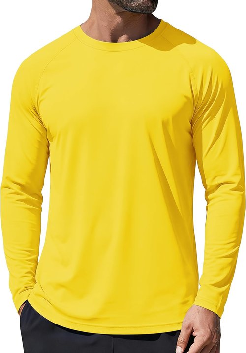 NEYOUQE Men's UPF 50+ Sun Protection Long Sleeve Rash Guard | Lightweight Quick-Dry Swim Top