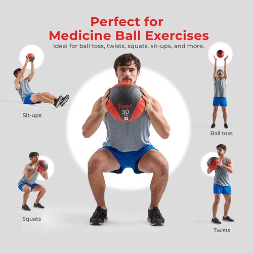 Sunny Health & Fitness 15LB Medicine Ball, Textured Rubber, Core Strength & Balance Training, Bouncing, Weight for Home Workouts SF-EB03-15