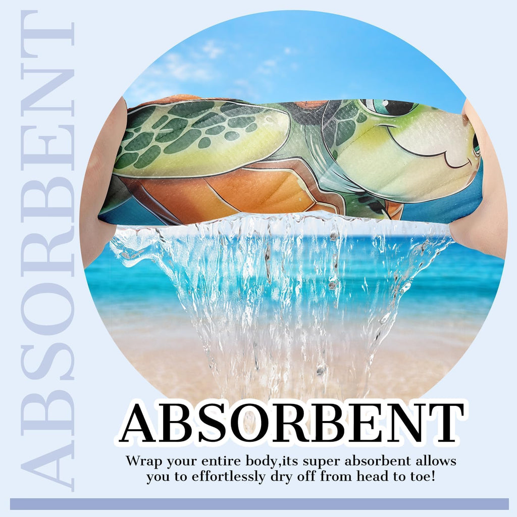 Infiher Personalized Beach Towels for Kids,Custom Kids Monogrammed Towels with Name,Customized 280gsm-420gsm Thick Soft Absorbent Beach Towel for Swim,Bath,Pool,Vacation,Gifts,Boys Turtle Towel