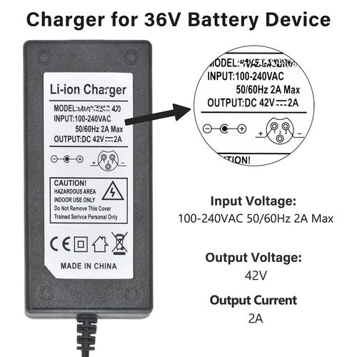 42V 2A Scoter Charger 5 Plugs for 36V Lithium Battery Pack DC 5.5 * 2.1 with 8mm 3 Prong/12mm 3 Prong Connector/8mm RCA/ 3-Pin Male XLR Connector,Universal 5 in 1 Charger Power Adapter