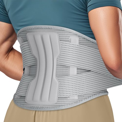 NEENCA Compression Back Brace for Lower Back Pain, Herniated Disc, Lumbar Strain – Breathable Lumbar Support for Work, Lifting, Sciatica, Scoliosis (Gray, Large)