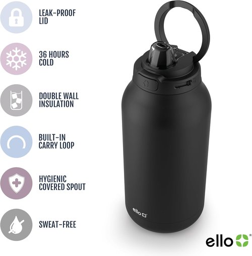 Ello Hydra 64oz Vacuum Insulated Stainless Steel Jug - Locking Lid for Ultimate Hydration