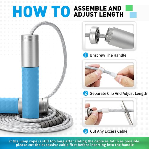 BURNCALO Weighted Jump Rope for Men, Women (1.5LB) - Alloy Steel Handles, Speed Skipping Rope, Gym,Indoor/Outdoor - Fitness, Workout, Boxing - Solid PVC & Cotton Rope (SILVER-BLUE)