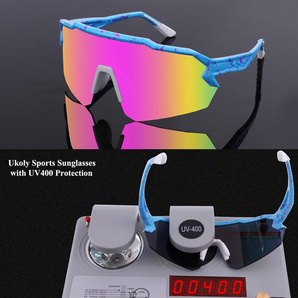 Ukoly Baseball Sunglasses For Men Women,Sports Sunglasses For Baseball Running Cycling UV400 protection TR90 Frame 615 (Pink Blue)