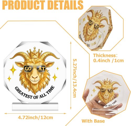 Goat Trophy - Acrylic Championship Award | 4.72x5.27 Inch - Ideal for Sports Tournaments & School Competitions