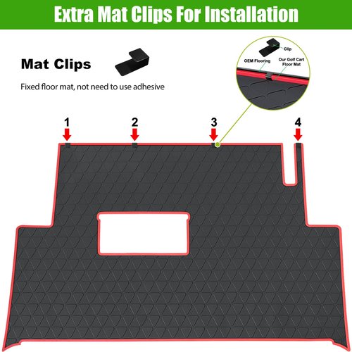 Club Car Precedent Golf Cart Full Coverage Floor Liner Mat, fits Club Car Precedent (2004-2023), Onward & Tempo (2017-2023), Villager & V4L (2019-2023), Durable Anti-Slip Rubber, Black with Red Trim