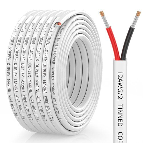 CONEPY 12 Gauge Marine Wire - Waterproof 12/2 Duplex Tinned Copper Cable for Boats & RVs | 30FT