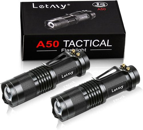 LETMY Tactical Flashlight - Super Bright LED Mini Flashlights with Zoom & Waterproof Design | 3 Modes, 2 Pack
