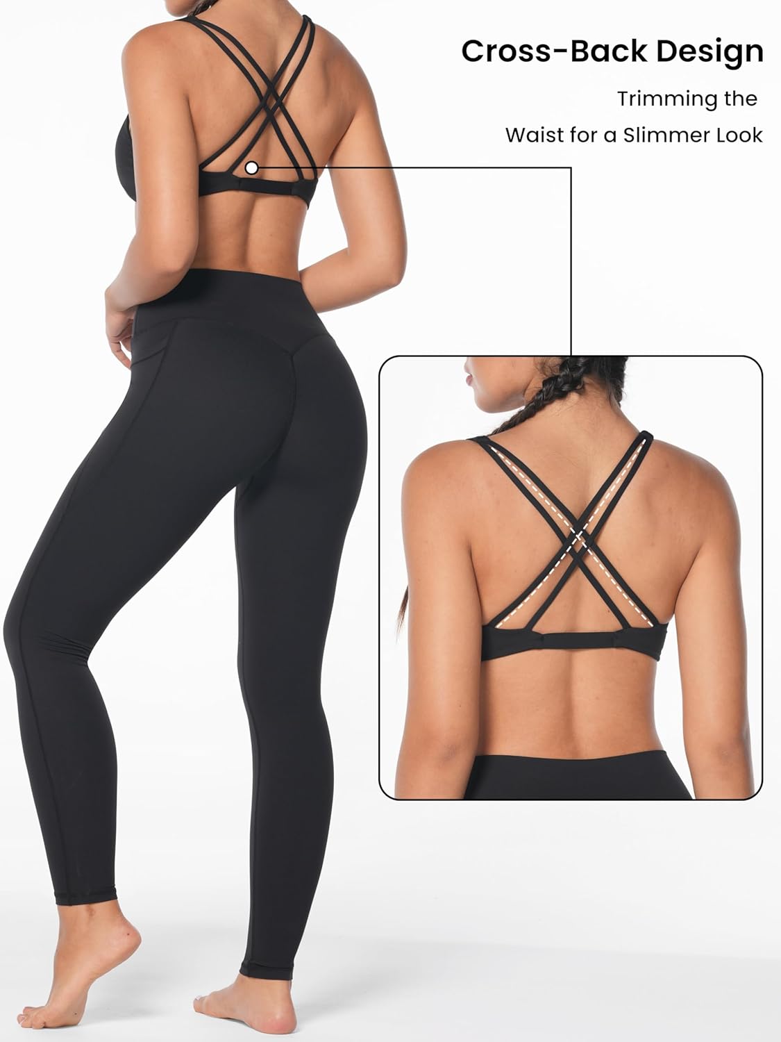 Sunzel Women's V-Neck Twist Sports Bra - Low Impact, Removable Pads, Cross Back Design, Casual Fit