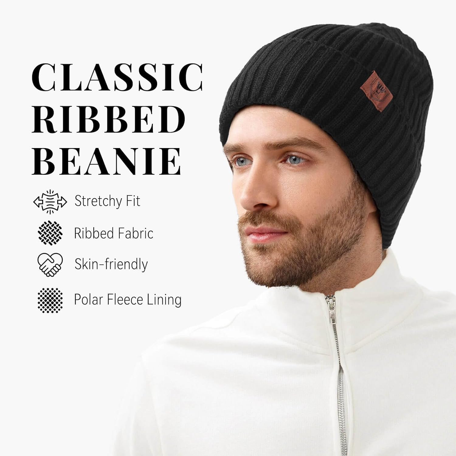 OZERO Knit Beanie - Thermal Thick Polar Fleece Winter Hat for Men & Women - Versatile Skull Cap