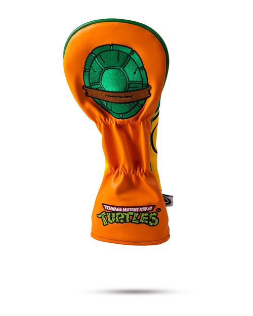 Pins & Aces TMNT Fairway Head Cover - Premium, Hand-Made Leather Headcover - Teenage Mutant Ninja Turtle Head, Tour Quality Golf Club Cover - Style and Customize You Golf Bag (Michelangelo)