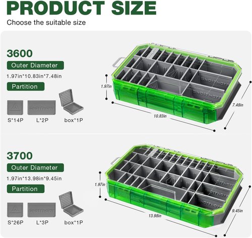 Ghosthorn Fishing Tackle Box - Waterproof Organizer with Removable Dividers | 3600 & 3700 Size Options