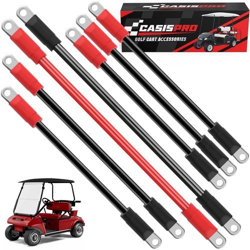 CASISPRO 7 PCS Golf Cart Heavy Duty Battery Cables for Club Car DS 1994-UP, 36&48 Volt 4 Gauge AWG Club Car Battery Cable Set, Golf Cart Pure Copper Wiring Kit