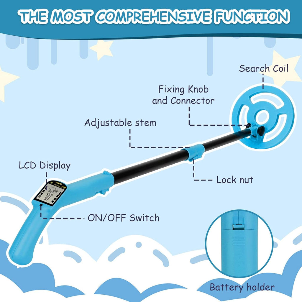 OMMO Metal Detector - Adjustable 27.5”-37.8” Lightweight Kids Metal Detector with LCD Display & 6” Coil