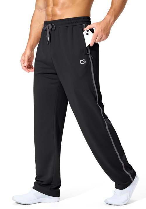 G Gradual Men's Athletic Sweatpants with Zipper Pockets Lightweight Quick Dry Mesh Workout Pants Open Bottom for Casual (Black, Large)
