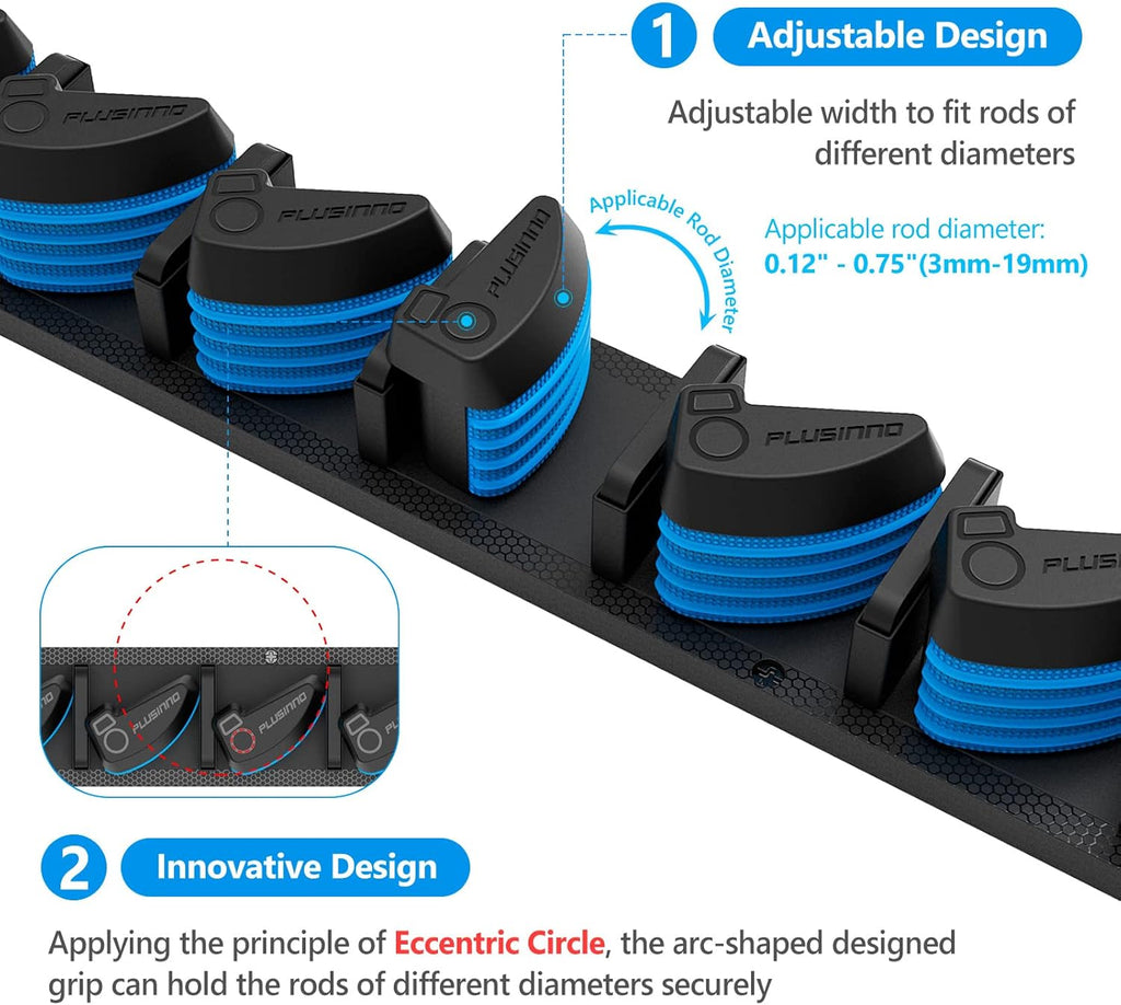 PLUSINNO Fishing Rod Rack - Wall Mounted Holder for Up to 36 Rods | 4-Pack Fishing Gear Storage