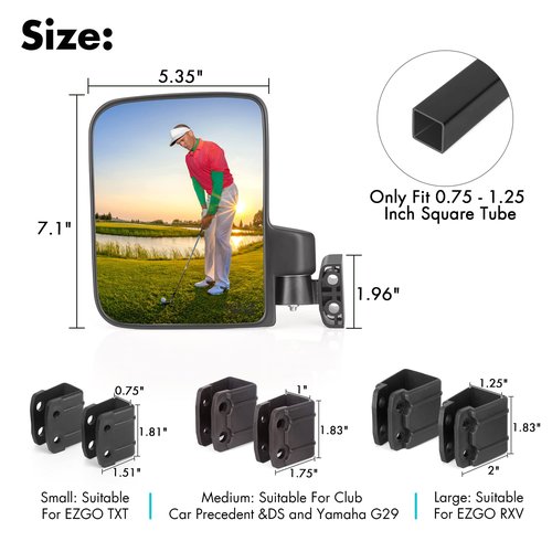 10L0L Golf Cart Mirror Side Rear View Mirror No Drilling and Seat Belts of 4 Retractable Belts 42" with Bracket Golf Cart Street-Legal Upgrades Fits Yamaha G2-G22 EZGO TXT RXV Club Car DS EV Star