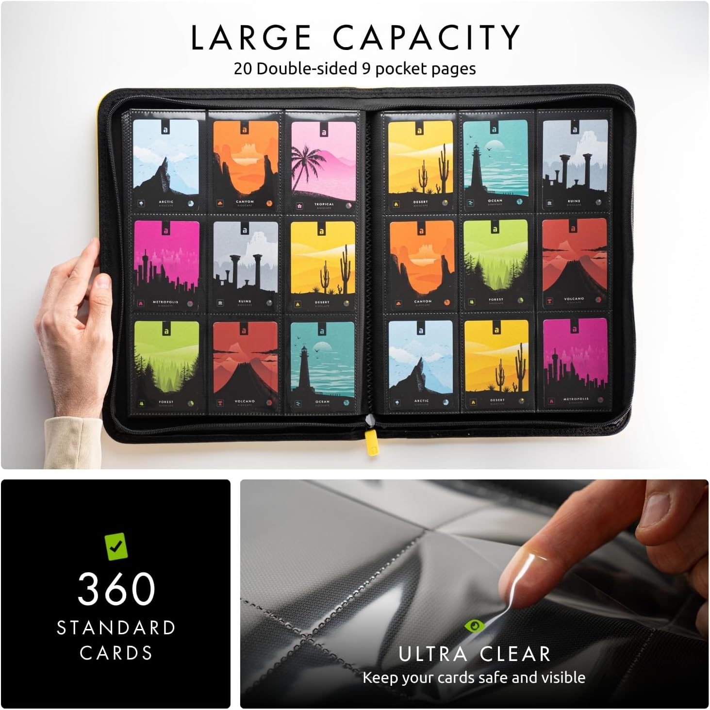 Vault X 9 Pocket Trading Card Zip Binder - Premium Exo-Tec Material, Holds 360 Cards | Yellow