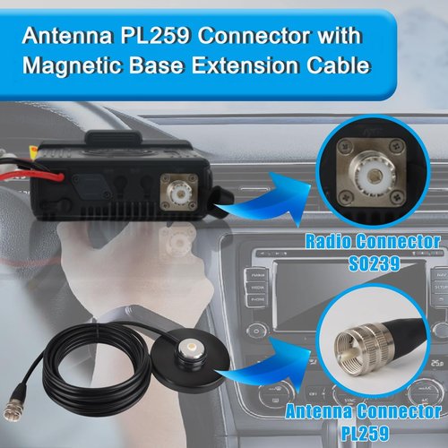 NMO Antenna Mount Magnetic Base with PL259 Male Connector, 16.4FT(5 Meters) Coaxial Cable, Dust Cover Cap for HF VHF UHF NMO GMRS Mobile Car Truck CB Ham Radio Antenna