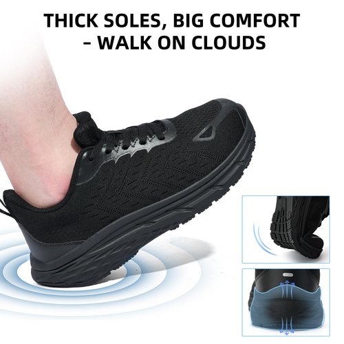 Wide Toe Box Shoes for Men - Comfortable Width Sneakers for Athletic Running Walking Tennis Workout Gym Orthopedic Plantar Fasciitis Work Footwear with Thick Cushioned Zero Drop Sole Black Size 13