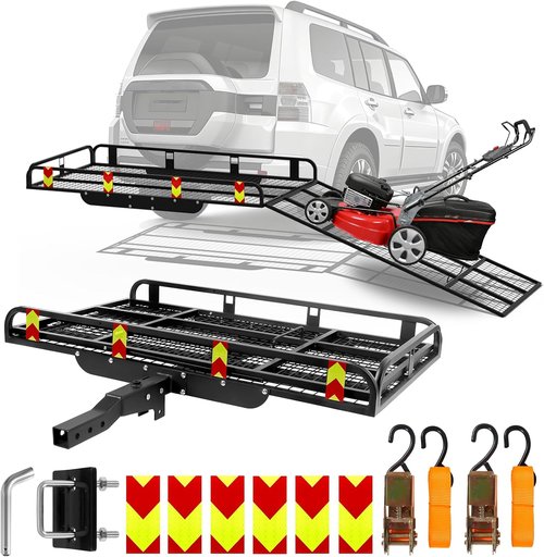 Aluminum Hitch Cargo Carrier by [Brand Name] - 1000LBS Capacity with Ramp | 53” x 29” x 9” for SUVs & Trucks