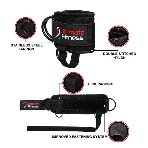 Ultimate Ankle Strap for Cable Machines - Neoprene Padded Ankle Wrist Cuffs D-Ring Glute Kickback Booty Workouts, Leg Extension & Hip Abductors (Pair)