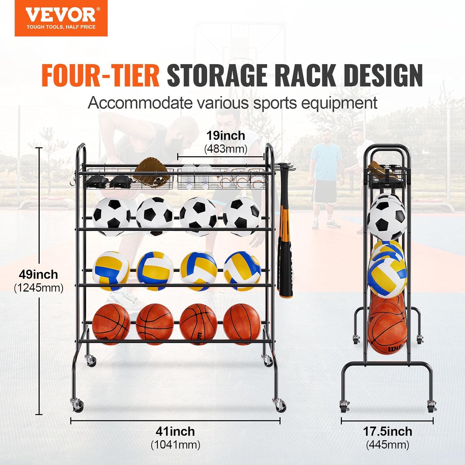 VEVOR Rolling Sports Ball Storage Cart - Lockable Basketball Cage & Organizer for Indoor/Outdoor Use