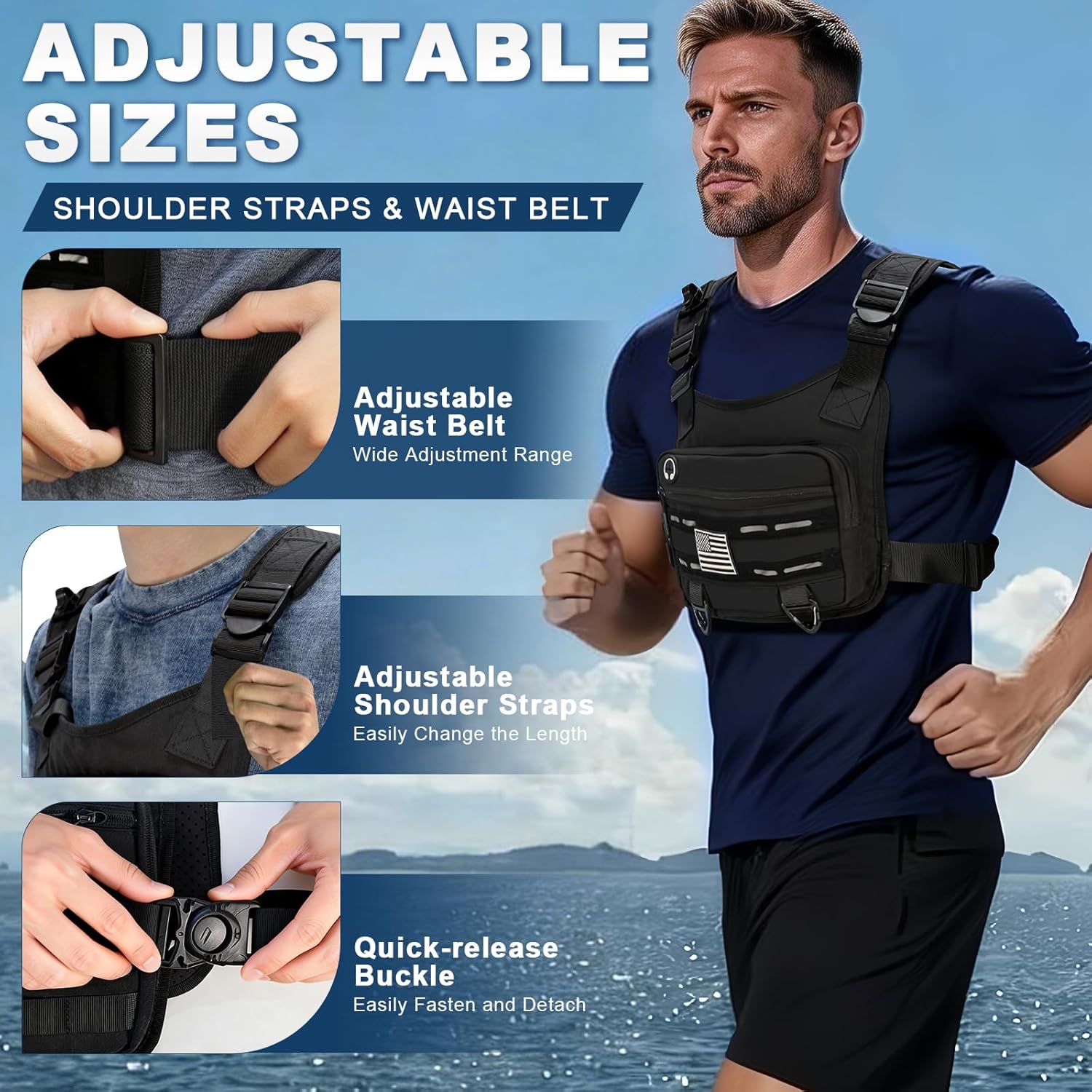 PORTHOLIC Running Vest - Adjustable Hydration Pack with 500ml/1.5L Water Bottle | Reflective & Lightweight for Hiking