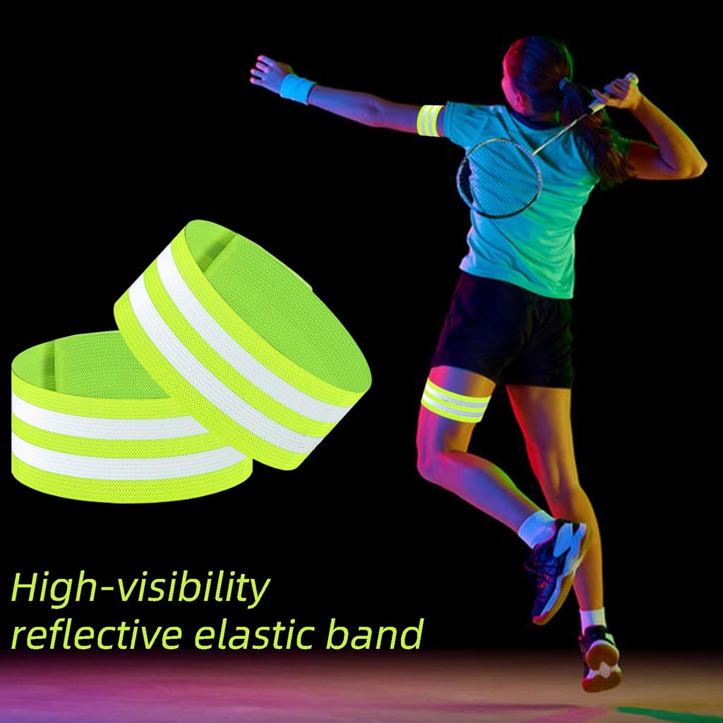 Skiennix Reflective Bands - Adjustable High Visibility Safety Straps for Running & Cycling | 4 Pack (Green)